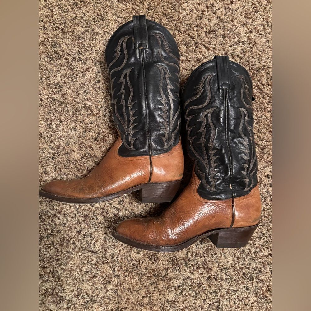 Tony Lama Black and Brown Cowboy Boots Classic Western Style 6173